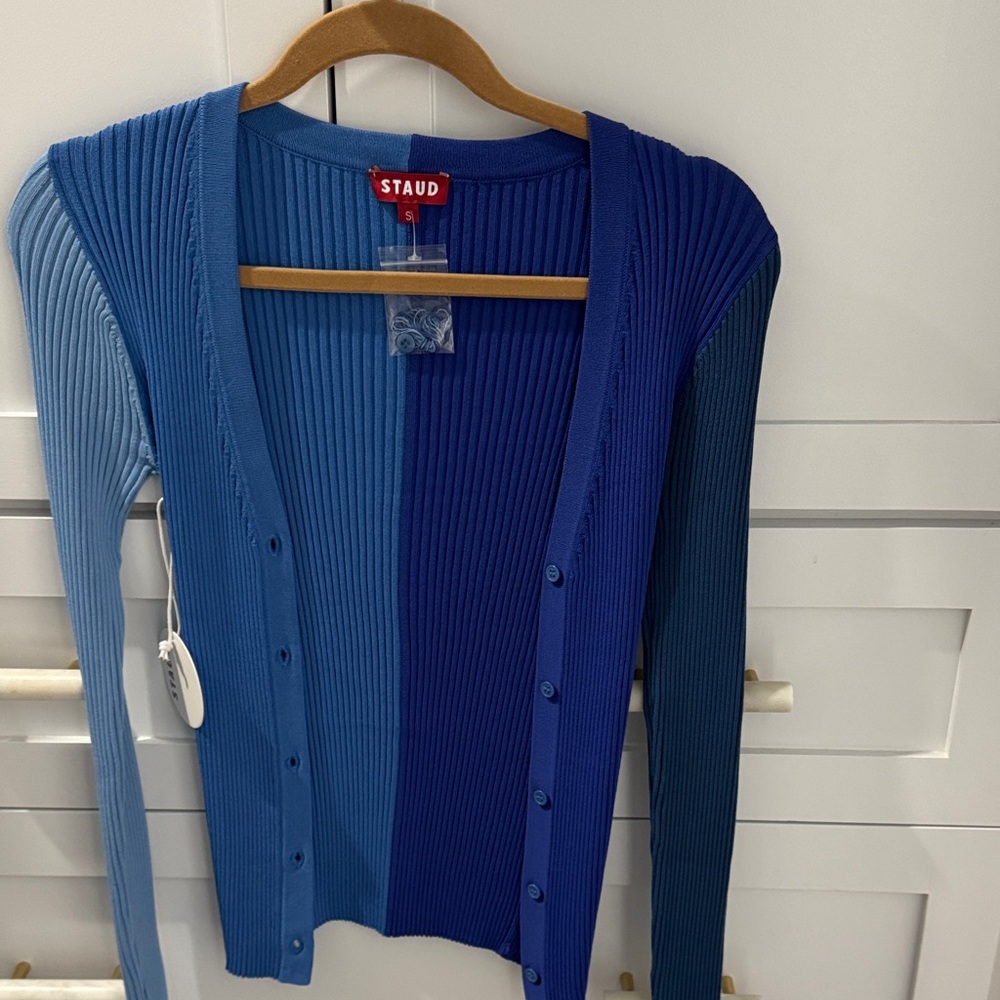 Staud blue cardigan. Size Small. New with tags.